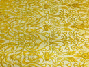 Glam Damask Beaded Fabric - Yellow - Embroidered Elegant Fashion Fabric with Beads on Mesh