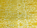 Glam Damask Beaded Fabric - Yellow - Embroidered Elegant Fashion Fabric with Beads on Mesh