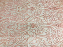 Glam Damask Beaded Fabric - Blush Pink - Embroidered Elegant Fashion Fabric with Beads on Mesh