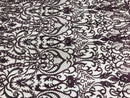 Glam Damask Beaded Fabric - Plum - Embroidered Elegant Fashion Fabric with Beads on Mesh
