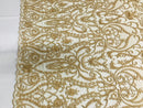 Glam Damask Beaded Fabric - Honey Gold - Embroidered Elegant Fashion Fabric with Beads on Mesh
