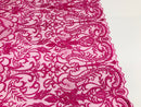Glam Damask Beaded Fabric - Fuschia - Embroidered Elegant Fashion Fabric with Beads on Mesh
