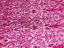 Glam Damask Beaded Fabric - Fuschia - Embroidered Elegant Fashion Fabric with Beads on Mesh