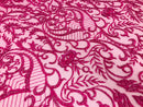 Glam Damask Beaded Fabric - Fuschia - Embroidered Elegant Fashion Fabric with Beads on Mesh