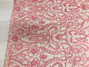 Glam Damask Beaded Fabric - Dusty Rose - Embroidered Elegant Fashion Fabric with Beads on Mesh