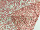 Glam Damask Beaded Fabric - Dusty Rose - Embroidered Elegant Fashion Fabric with Beads on Mesh