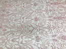 Glam Damask Beaded Fabric - Light Lilac - Embroidered Elegant Fashion Fabric with Beads on Mesh