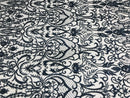 Glam Damask Beaded Fabric - Navy Blue - Embroidered Elegant Fashion Fabric with Beads on Mesh