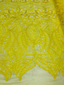 Luxury Feather Sequins - Yellow - 4 Way Stretch Glamorous Fringe Feather Sequins Fabric