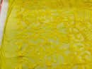Luxury Feather Sequins - Yellow - 4 Way Stretch Glamorous Fringe Feather Sequins Fabric