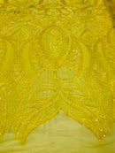 Luxury Feather Sequins - Yellow - 4 Way Stretch Glamorous Fringe Feather Sequins Fabric