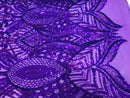 Luxury Feather Sequins - Purple - 4 Way Stretch Glamorous Fringe Feather Sequins Fabric