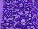 Luxury Feather Sequins - Purple - 4 Way Stretch Glamorous Fringe Feather Sequins Fabric