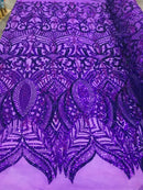 Luxury Feather Sequins - Purple - 4 Way Stretch Glamorous Fringe Feather Sequins Fabric