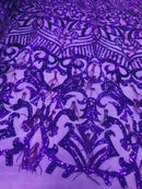 Luxury Feather Sequins - Purple - 4 Way Stretch Glamorous Fringe Feather Sequins Fabric