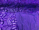 Luxury Feather Sequins - Purple - 4 Way Stretch Glamorous Fringe Feather Sequins Fabric