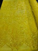 Luxury Feather Sequins - Iridescent Yellow - 4 Way Stretch Glamorous Fringe Feather Sequins Fabric