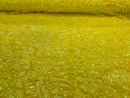 Luxury Feather Sequins - Iridescent Yellow - 4 Way Stretch Glamorous Fringe Feather Sequins Fabric