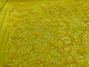 Luxury Feather Sequins - Iridescent Yellow - 4 Way Stretch Glamorous Fringe Feather Sequins Fabric