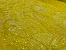 Luxury Feather Sequins - Iridescent Yellow - 4 Way Stretch Glamorous Fringe Feather Sequins Fabric