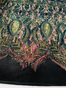Luxury Feather Sequins - Iridescent Rainbow - 4 Way Stretch Glamorous Fringe Feather Sequins Fabric