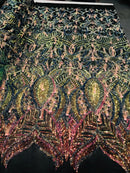 Luxury Feather Sequins - Iridescent Rainbow - 4 Way Stretch Glamorous Fringe Feather Sequins Fabric