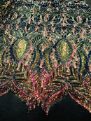 Luxury Feather Sequins - Iridescent Rainbow - 4 Way Stretch Glamorous Fringe Feather Sequins Fabric