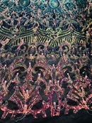 Luxury Feather Sequins - Iridescent Rainbow - 4 Way Stretch Glamorous Fringe Feather Sequins Fabric