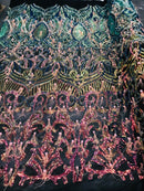 Luxury Feather Sequins - Iridescent Rainbow - 4 Way Stretch Glamorous Fringe Feather Sequins Fabric