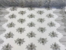 Beaded Fabric - Silver - Hand Embroidery Lace Bridal Floral Mesh Dress Fabric By Yard