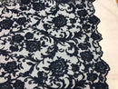 Beaded Floral - NAVY BLUE - Luxury Wedding Bridal Embroidery Lace Fabric Sold By The Yard