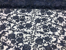 Beaded Floral - NAVY BLUE - Luxury Wedding Bridal Embroidery Lace Fabric Sold By The Yard