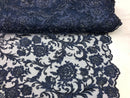 Beaded Floral - NAVY BLUE - Luxury Wedding Bridal Embroidery Lace Fabric Sold By The Yard