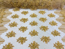 Beaded Fabric - Gold - Hand Embroidery Lace Bridal Floral Mesh Dress Fabric By Yard