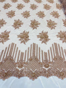 Beaded Fabric - Blush Rose - Hand Embroidery Lace Bridal Floral Mesh Dress Fabric By Yard