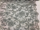Beaded Floral - SILVER - Luxury Wedding Bridal Embroidery Lace Fabric Sold By The Yard
