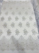 Beaded Fabric - White - Hand Embroidery Lace Bridal Floral Mesh Dress Fabric By Yard