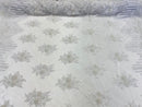 Beaded Fabric - White - Hand Embroidery Lace Bridal Floral Mesh Dress Fabric By Yard