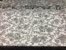Beaded Floral - SILVER - Luxury Wedding Bridal Embroidery Lace Fabric Sold By The Yard