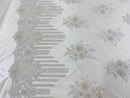 Beaded Fabric - White - Hand Embroidery Lace Bridal Floral Mesh Dress Fabric By Yard