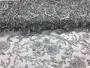 Beaded Floral - SILVER - Luxury Wedding Bridal Embroidery Lace Fabric Sold By The Yard