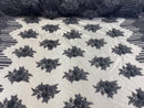 Beaded Fabric - Charcoal - Hand Embroidery Lace Bridal Floral Mesh Dress Fabric By Yard