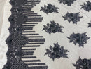 Beaded Fabric - Charcoal - Hand Embroidery Lace Bridal Floral Mesh Dress Fabric By Yard