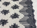 Beaded Fabric - Charcoal - Hand Embroidery Lace Bridal Floral Mesh Dress Fabric By Yard