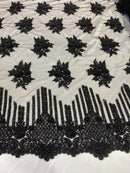 Beaded Fabric - Black - Hand Embroidery Lace Bridal Floral Mesh Dress Fabric By Yard