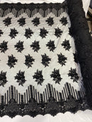 Sample Beaded Fabric - Black - Hand Embroidery Lace Bridal Floral Mesh Dress Fabric