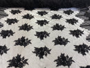 Beaded Fabric - Black - Hand Embroidery Lace Bridal Floral Mesh Dress Fabric By Yard