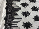 Sample Beaded Fabric - Black - Hand Embroidery Lace Bridal Floral Mesh Dress Fabric