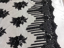 Beaded Fabric - Black - Hand Embroidery Lace Bridal Floral Mesh Dress Fabric By Yard