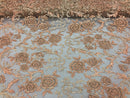 Beaded Floral - BLUSH PEACH - Luxury Wedding Bridal Embroidery Lace Fabric Sold By The Yard